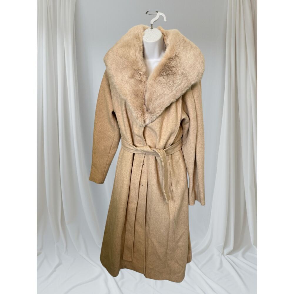 Vintage Youthcraft USA Beige Wool Belted Coat w//Oversized Fur Collar No Size